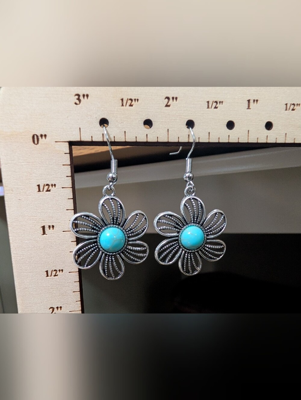 Turquoise Center Floral Dangle Earrings - Women Jewelry